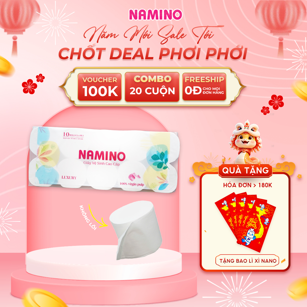 Giấy vệ sinh không lõi 10 cuộn